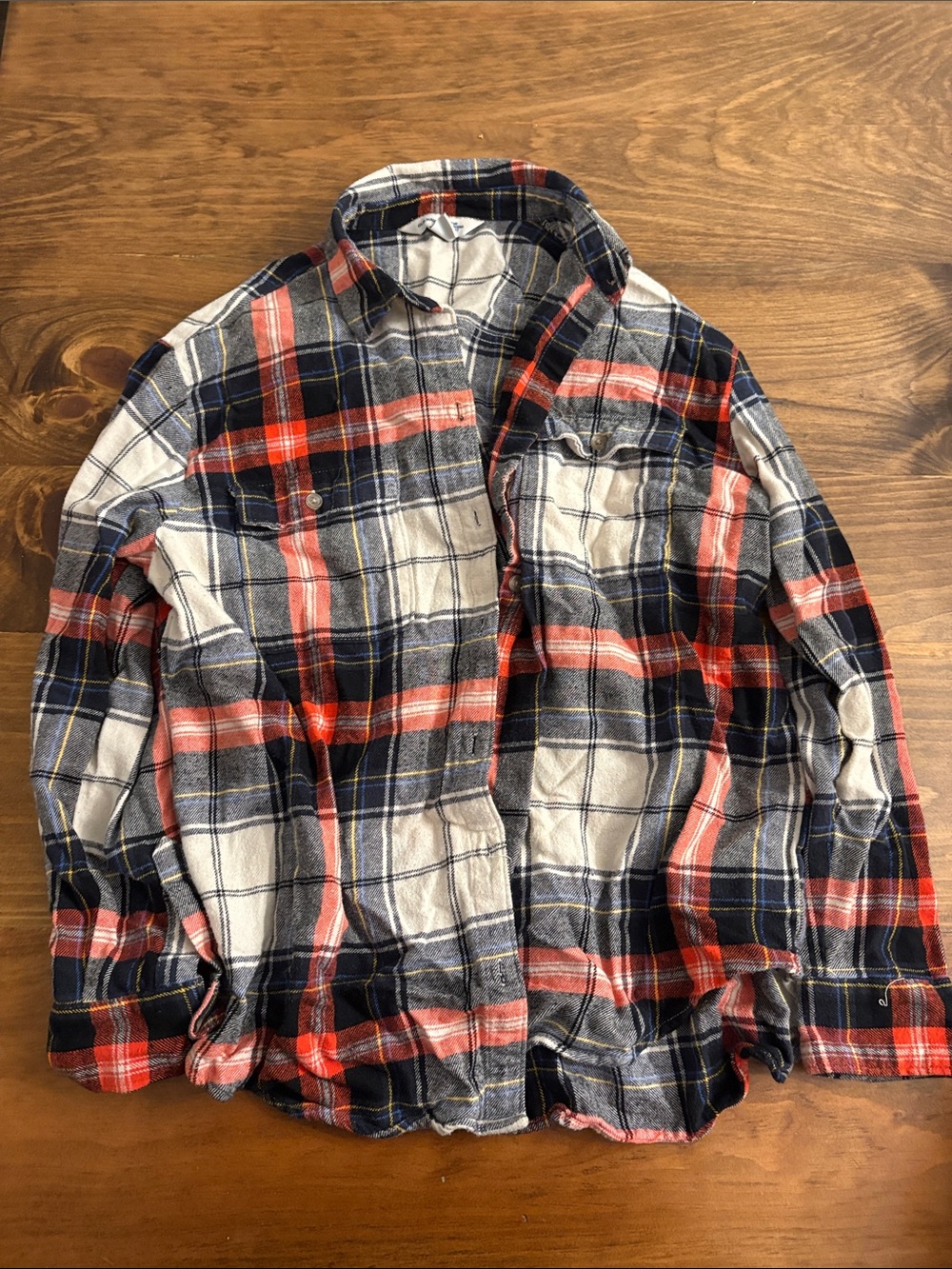 Old Navy Red, Navy & Cream Plaid Boyfriend Shirt